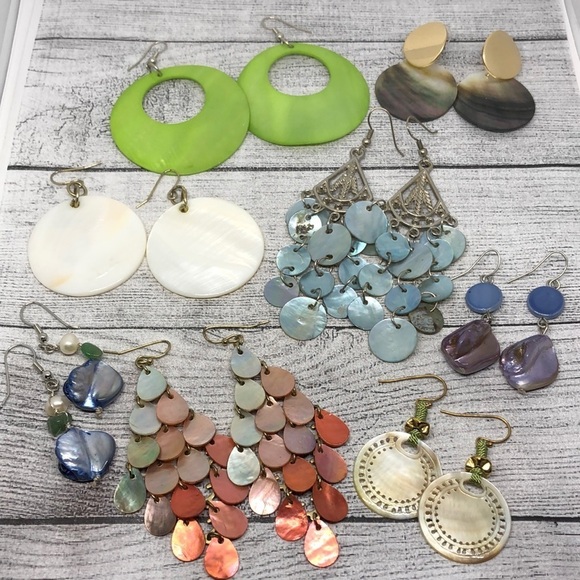 Bundle lot 8 seaside beach boho sea ocean shell mermaid jewelry dangle drop - Picture 1 of 8